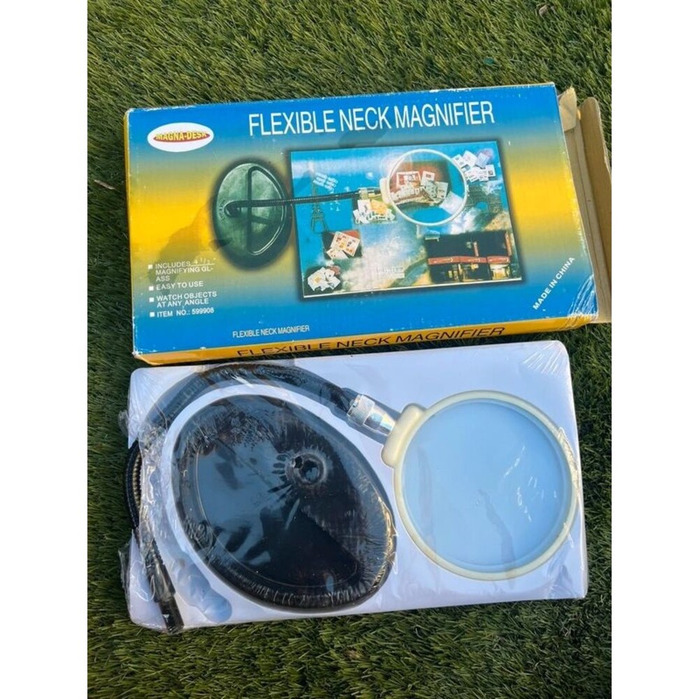 Vintage Magna-Desk Flexible Neck Magnifier - 4.5" Glass, In Box